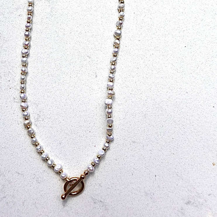 Eve Chain Nuggets Pearl Necklace With Bar & Toggle
