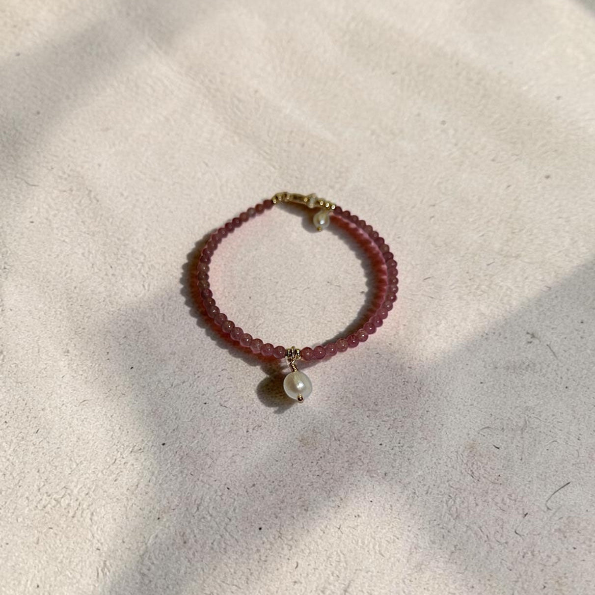 Clara Pink Tourmaline Bracelet with Pearl Pendent