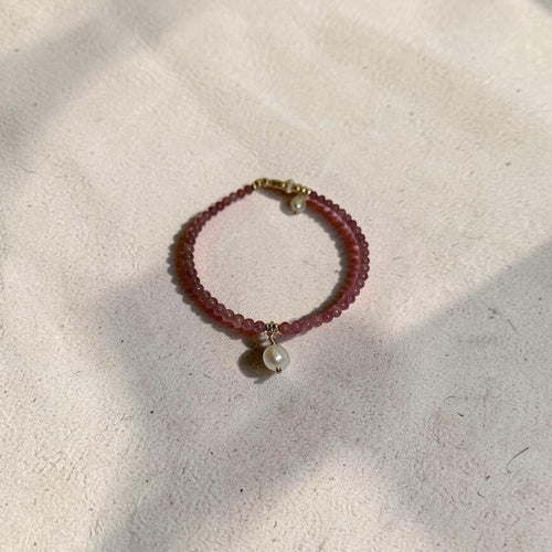 Clara Pink Tourmaline Bracelet with Pearl Pendent