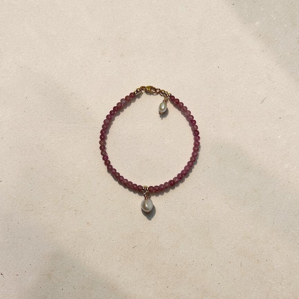 Clara Pink Tourmaline Bracelet with Pearl Pendent