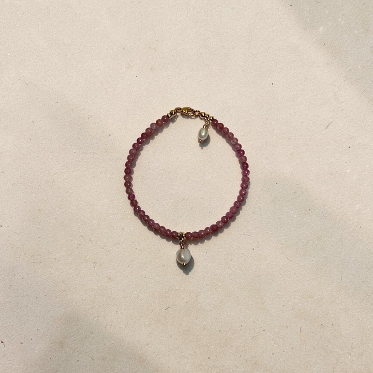 Clara Pink Tourmaline Bracelet with Pearl Pendent